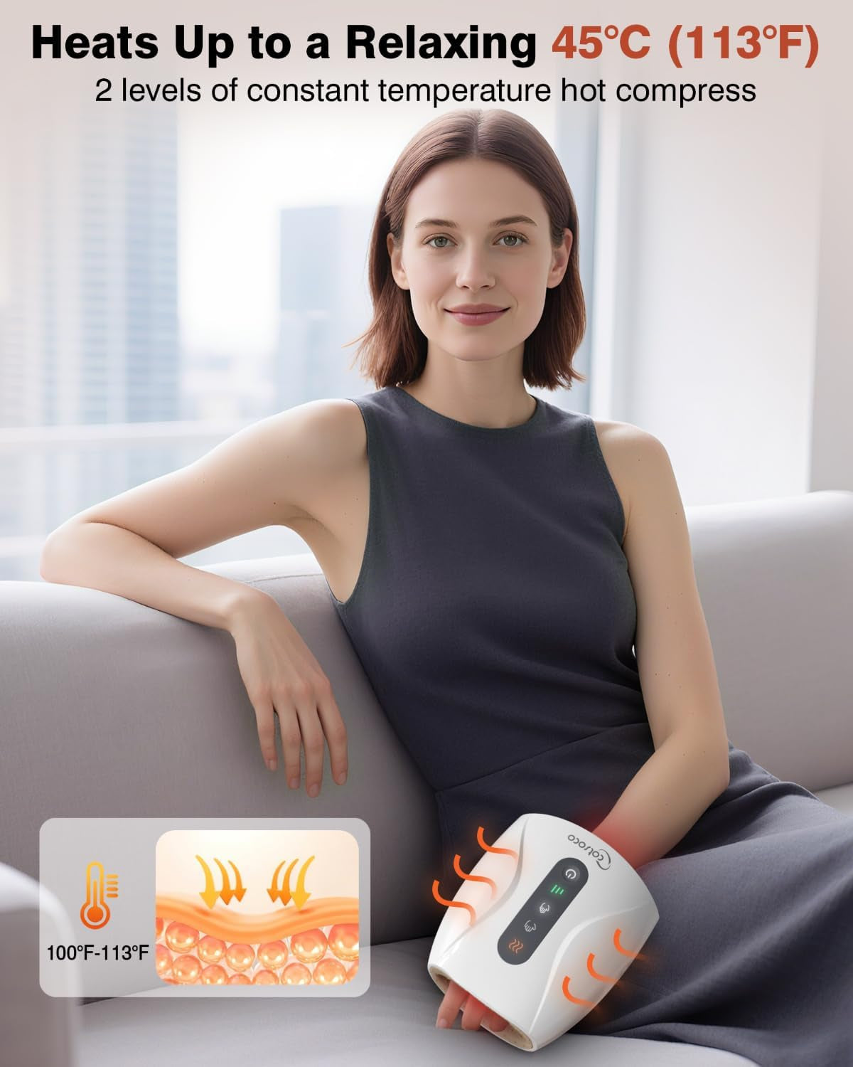 Hand Massager, Cordless Electric Hand Massager for Arthritis and Carpal Tunnel, 6 Levels Therapy Massager with Heat and Compression, Hand and Wrist Massager Machine for Pain Relief